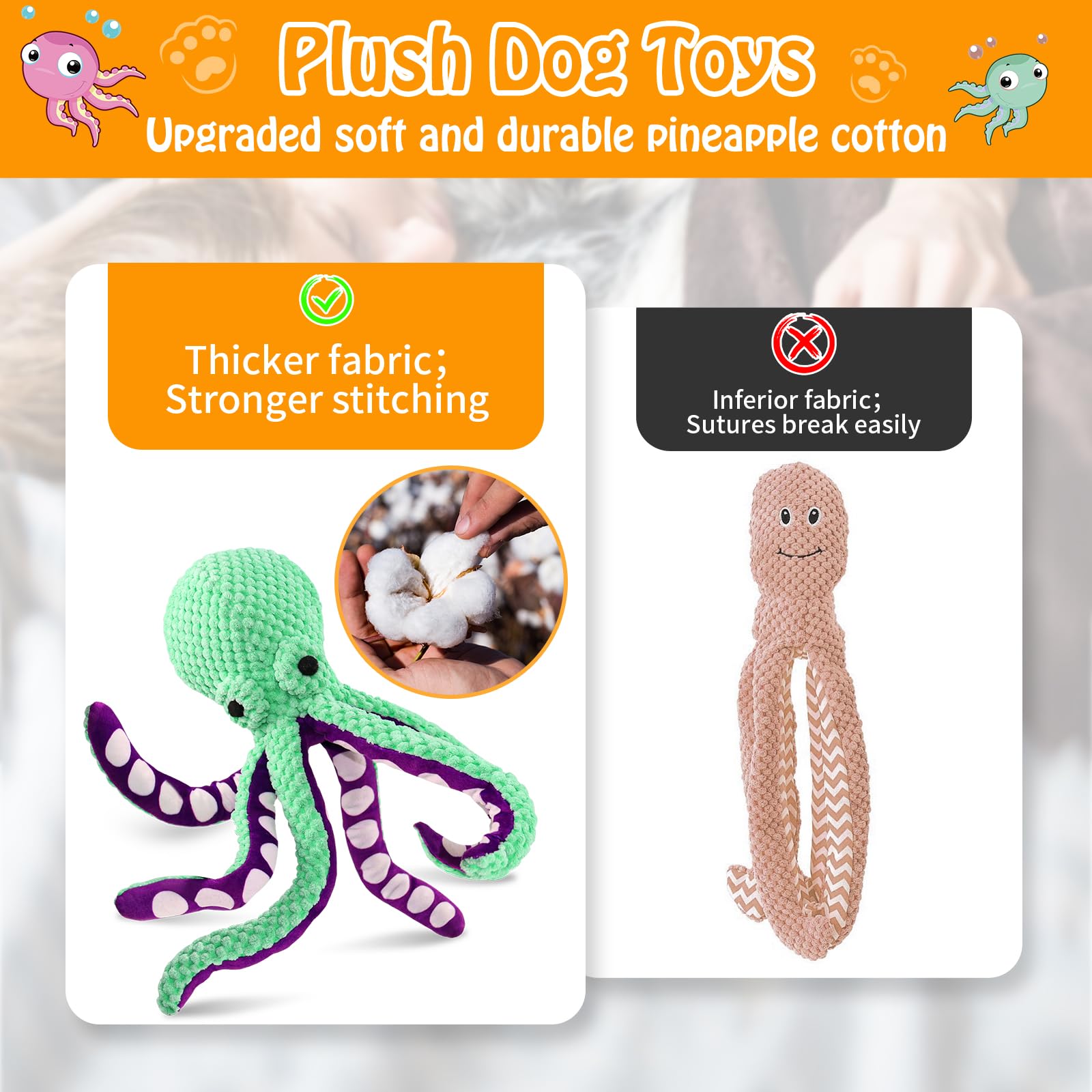 Squeaky Octopus Plush Dog Toy  - Indestructible Dog Chew Toy review and price